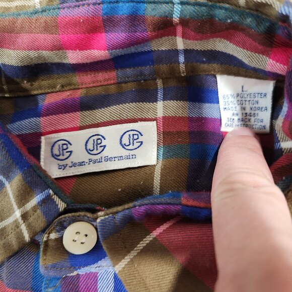 Men's Jean-Paul Germain Pink and brown flannel button-down shirt - Picture 3 of 3